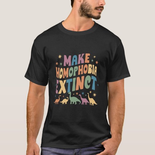 ホモフォビアを絶滅させよう 恐竜 プライド LGBTQ Tシャツ (正面)
