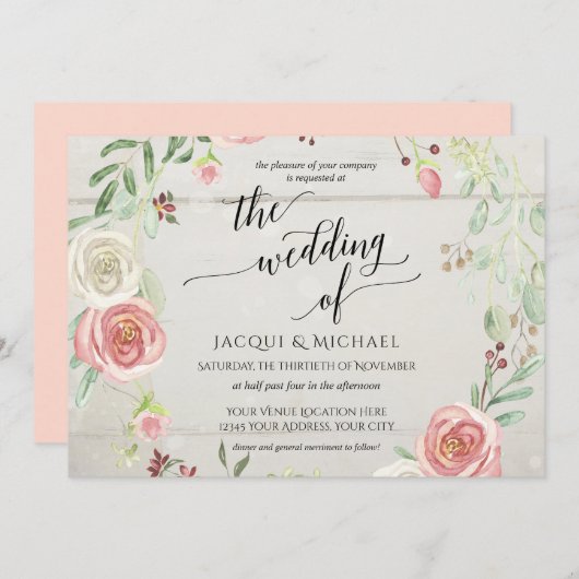 ホライズナル素朴バラリース 招待状 (正面/裏面)