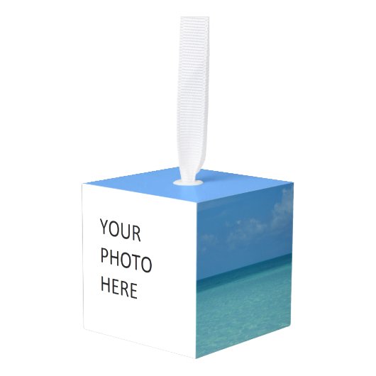 ホライズンカリブのトロピカルターコイズブルー キューブオーナメント (正面アングル)