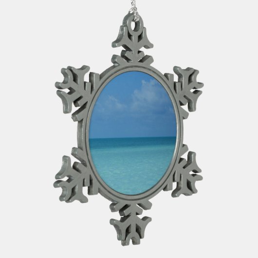 ホライズンカリブのトロピカルターコイズブルー スノーフレークピューターオーナメント (左)