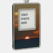 ホライズンサンセットカラフルシースケープ写真 シルバープレートフレームオーナメント (右)