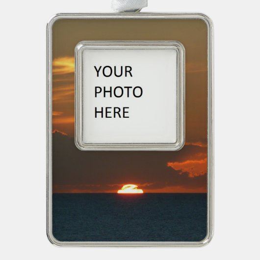 ホライズンサンセットカラフルシースケープ写真 シルバープレートフレームオーナメント (正面)