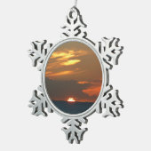 ホライズンサンセットカラフルシースケープ写真 スノーフレークピューターオーナメント (右)