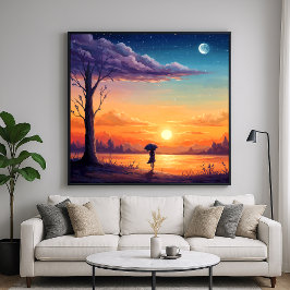 ホライゾンをのぞき込む – イラストレーションスタイルアート ポスター