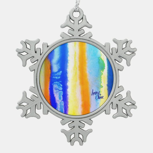 ホライゾンブルーとオレンジの間のSPWW スノーフレークピューターオーナメント (正面)