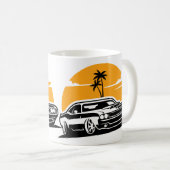 ホライゾンヴィンテージの車の夕日を追う コーヒーマグカップ (正面右)
