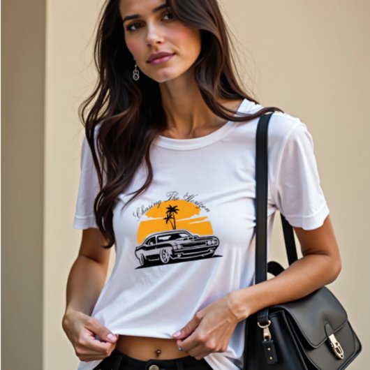 ホライゾンヴィンテージの車の夕日を追う トライブレンドＴシャツ