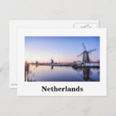 ホランドのホワイト文字カードで、日の出に風車 ポストカード (正面/裏面)