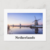 ホランドのホワイト文字カードで、日の出に風車 ポストカード (正面)