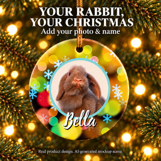 ホランドロップのうさぎのクリスマス写真と名前 セラミックオーナメント
