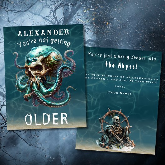 ホラーおもしろいをテーマにしたクラーケンスカル彼のための誕生日 カード