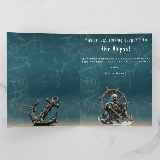ホラーおもしろいをテーマにしたクラーケンスカル彼のための誕生日 カード (内部)