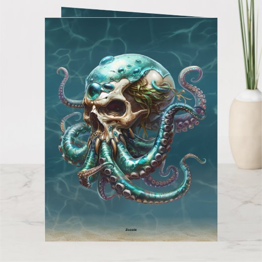 ホラーおもしろいをテーマにしたクラーケンスカル彼のための誕生日 カード (裏面)