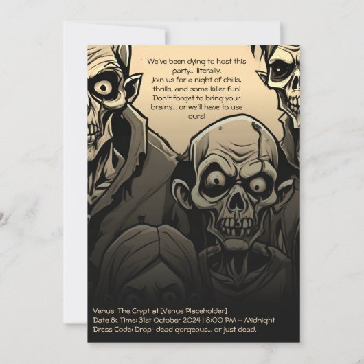 ホラーおもしろいゾンビファミリーハローウィンパーティ 招待状 (裏面)