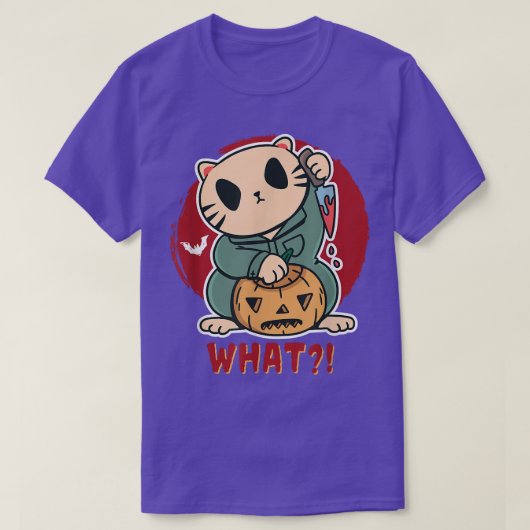 ホラーおもしろいホラーのナイフで猫を殺すハル Tシャツ (デザイン正面)