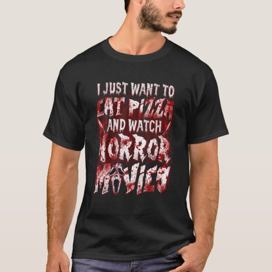 ホラーおもしろい映画ファンピザ愛好家ハロウィーン Tシャツ (正面)