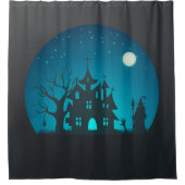 ホラーとおもしろいブルーとブラックハ幽霊のよく出るウス シャワーカーテン (正面)