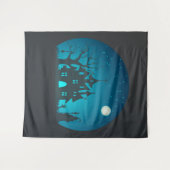 ホラーとおもしろいブルーとブラックハ幽霊のよく出るウス タペストリー (正面(横))