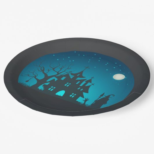 ホラーとおもしろいブルーとブラックハ幽霊のよく出るウス ペーパープレート (アングル)