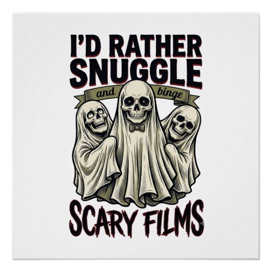 ホラーなハグTシャツ 怖いドクロ おばけ 映画の夜 ポスター (正面)