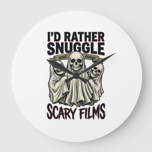 ホラーなハグTシャツ 怖いドクロ おばけ 映画の夜 ラージ壁時計 (正面)