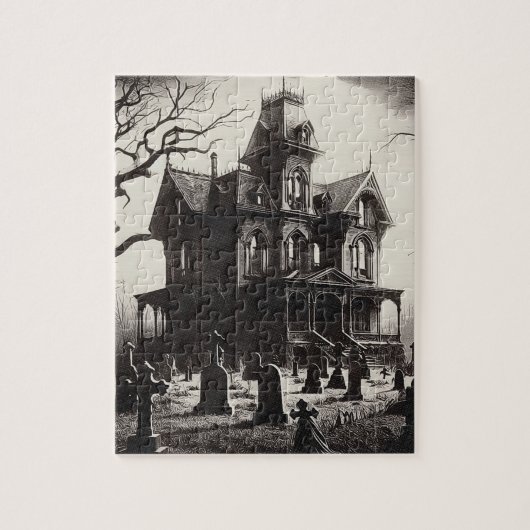 ホラーな屋敷の墓場の絵 ジグソーパズル (縦)