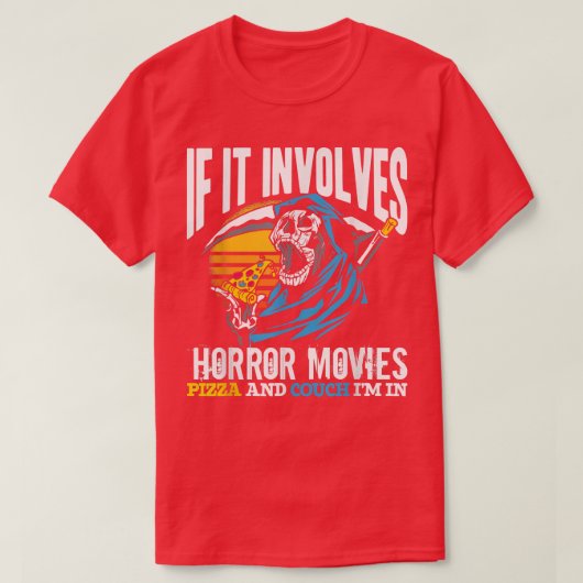 ホラーもし映画のピザとソファ・ホール Tシャツ (デザイン正面)