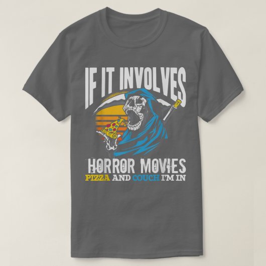 ホラーもし映画のピザとソファ・ホール Tシャツ (デザイン正面)
