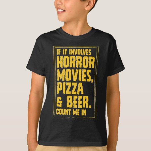ホラーもし映画のピザとビールの数を含む Tシャツ (正面)