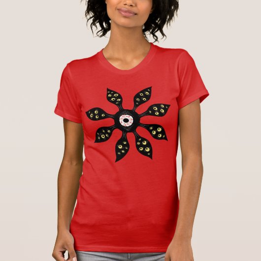 ホラーアイフラワー不気味なマカブレレッド黒 Tシャツ (正面)