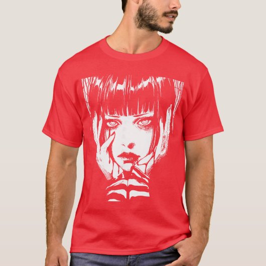 ホラーアニメ漫画日本日本語怖可愛いゴシック Tシャツ (正面)