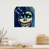 ホラーアートのポスター – 不気味な笑みを浮かべるピエロ女性 ポスター (キッチン)