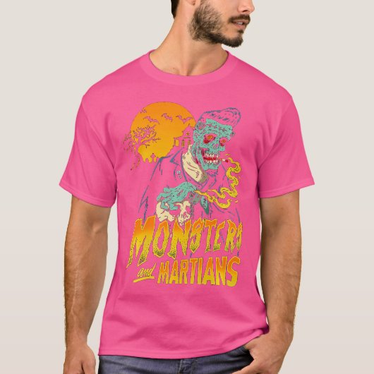 ホラーアート – モンスタースマーティアンロゴ – Psychobilly Tシャツ (正面)