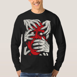 ホラーアート 赤い悪魔 手で顔を覆う デザイン Tシャツ