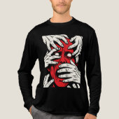 ホラーアート 赤い悪魔 手で顔を覆う トライブレンドTシャツ (正面)