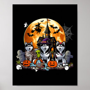 ホラーウィッチミイラのゾンブとして3つのハロウィーンハスキー ポスター