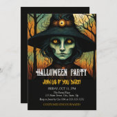 ホラーウィッチ顔衣装ハロウィーン誕生日 招待状 (正面/裏面)