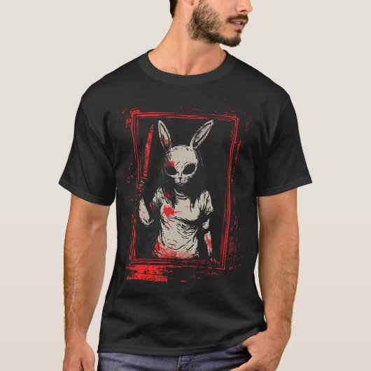ホラーウサギマスク女子スラッシャーゴス怖いス Tシャツ (正面)