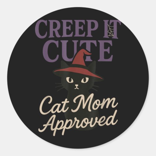 ホラーキャットママ 怖い黒猫 ハロウィン ラウンドシール (正面)