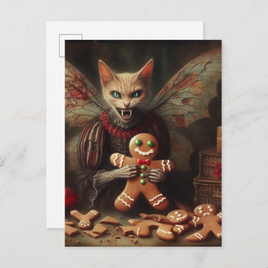 ホラークリスマスヴァンパイアフェアリー子猫ジンジャーブレッド ポストカード (正面/裏面)