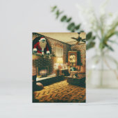 ホラーサンタヴィンテージリビングルーム煙突 ポストカード (スタンド正面)