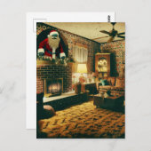 ホラーサンタヴィンテージリビングルーム煙突 ポストカード (正面/裏面)