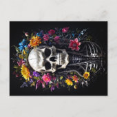 ホラースカルと花の付いたスケルトン ポストカード (正面)