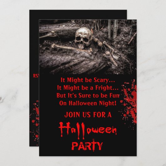 ホラースカルと骨のハローウィンパーティ 招待状 (正面/裏面)
