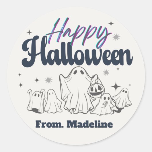 ホラーズナイトかわいいハローウィンパーティ招待状 ラウンドシール (正面)