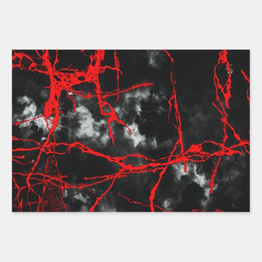 ホラーナイトゴシック – 白黒、赤 ラッピングペーパーシート (正面)