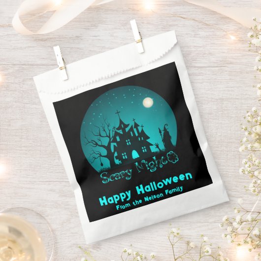 ホラーナイトハウス幽霊のよく出るグリーンハッピーハローウィン フェイバーバッグ (クリップ留めされた状態)