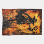 ホラーハロウィーンハロウィーンのカボチャのちょうちん不気味シーズン キッチンタオル (横)