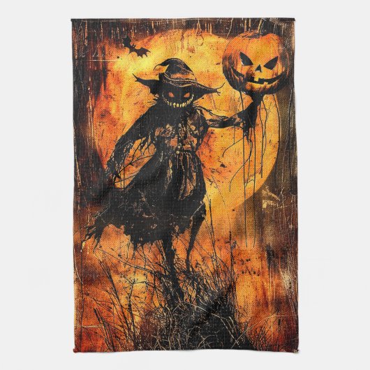 ホラーハロウィーンハロウィーンのカボチャのちょうちん不気味シーズン キッチンタオル (縦)