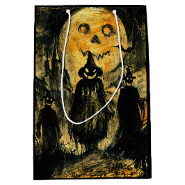 ホラーハロウィーンハロウィーンのカボチャのちょうちん不気味シーズン ミディアムペーパーバッグ